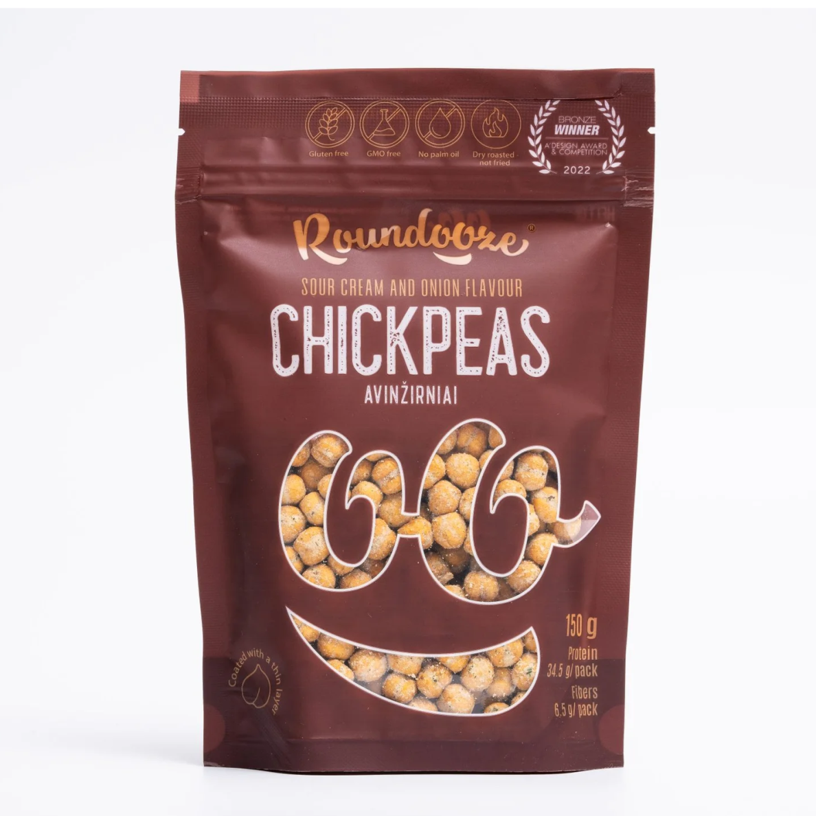 Grietinės ir svogūnų skonio avinžirniai 150 g, ROUNDOOZE Grietinės ir svogūnų skonio avinžirniai 150 g, ROUNDOOZE