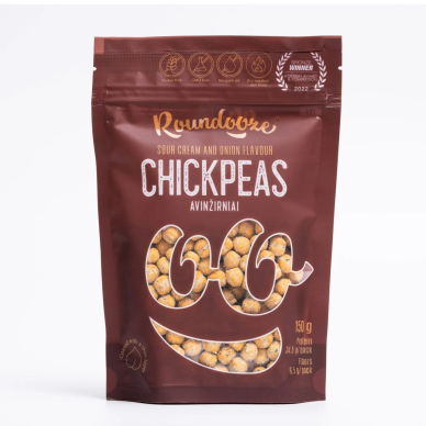 Grietinės ir svogūnų skonio avinžirniai 150 g, ROUNDOOZE Grietinės ir svogūnų skonio avinžirniai 150 g, ROUNDOOZE