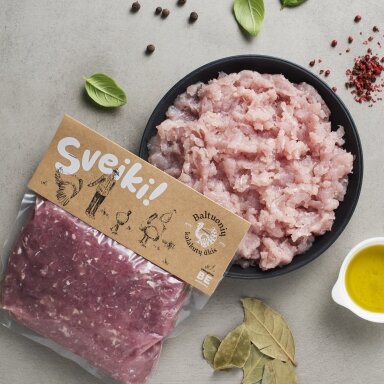 Kalakutienos krūtinėlės faršas 500 g, Baltuonių ūkis Kalakutienos krūtinėlės faršas 500 g, Baltuonių ūkis